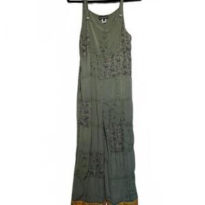 Green Bohemian CottageCore  Floral Patchwork Jumpsuit